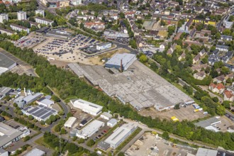 Aerial view, police station Hattingen, commercial area Nierenhofer Straße, Hattingen, Ruhr area,