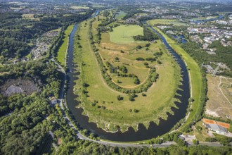Aerial view, Hattinger Ruhrschleife, Ruhraue Winz, river Ruhr, district Winz, Hattingen, Ruhr area,