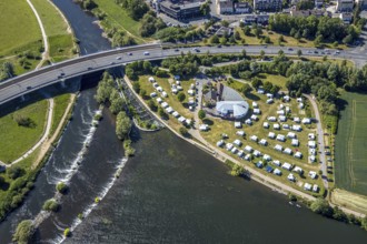 Aerial view, Ruhrbrücke Bochumer Straße, Campingplatz Ruhrbrücke, Hattingen, Ruhr area, North