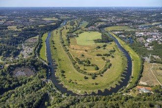 Aerial view, Hattinger Ruhrschleife, Ruhraue Winz, river Ruhr, district Winz, Hattingen, Ruhr area,