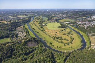 Aerial view, Hattinger Ruhrschleife, Ruhraue Winz, river Ruhr, district Winz, Hattingen, Ruhr area,