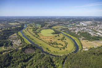 Aerial view, Hattinger Ruhrschleife, Ruhraue Winz, river Ruhr, district Winz, Hattingen, Ruhr area,