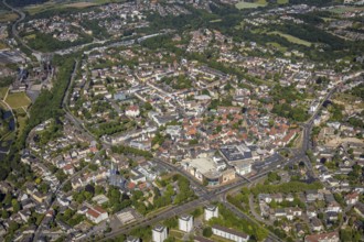 Aerial view, city centre, old town, Reschop Carré, Protestant Church of St. George, Hattingen, Ruhr