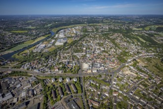 Aerial view, river Ruhr, city centre, old town, district Welper, industrial park and landscape park