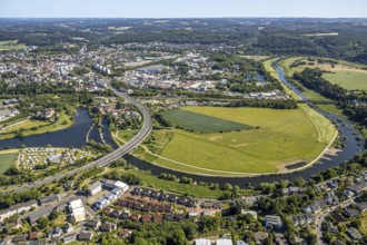 Aerial view, Ruhrbrücke Bochumer Straße, Campingplatz Ruhrbrücke, Hattingen, Ruhr area, North