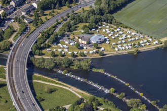 Aerial view, Ruhrbrücke Bochumer Straße, Campingplatz Ruhrbrücke, Hattingen, Ruhr area, North