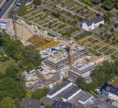 Aerial view, construction site new residential buildings, former Opel car dealership Brinkmann