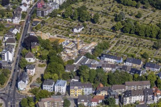 Aerial view, construction site new residential buildings, former Opel car dealership Brinkmann