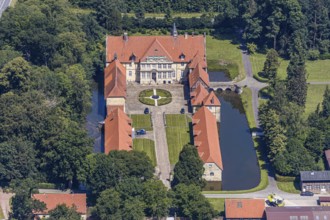 Aerial view, Havixbeck Castle, moated castle, Havixbeck, Münsterland, North Rhine-Westphalia,