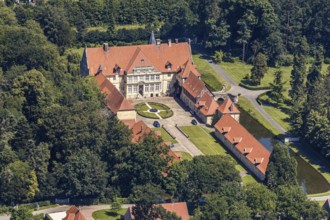 Aerial view, Havixbeck Castle, moated castle, Havixbeck, Münsterland, North Rhine-Westphalia,