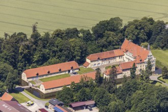 Aerial view, Havixbeck Castle, moated castle, Havixbeck, Münsterland, North Rhine-Westphalia,