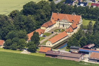 Aerial view, Havixbeck Castle, moated castle, Havixbeck, Münsterland, North Rhine-Westphalia,
