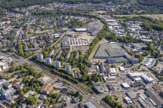 Aerial view, Hattingen police station, Nierenhofer Straße industrial estate, new car park,
