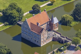 Aerial view, Burg Hülshoff, Museum in honour of the poet Annette von Droste-Hülshoff, Havixbeck,