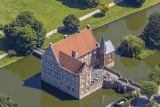 Aerial view, Burg Hülshoff, Museum in honour of the poet Annette von Droste-Hülshoff, Havixbeck,