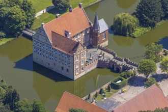 Aerial view, Burg Hülshoff, Museum in honour of the poet Annette von Droste-Hülshoff, Havixbeck,