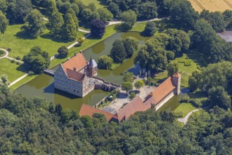 Aerial view, Burg Hülshoff, Museum in honour of the poet Annette von Droste-Hülshoff, Havixbeck,