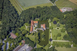 Aerial view, Burg Hülshoff, Museum in honour of the poet Annette von Droste-Hülshoff, Havixbeck,