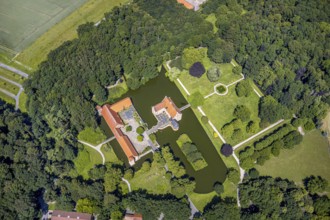 Aerial view, Burg Hülshoff, Museum in honour of the poet Annette von Droste-Hülshoff, Havixbeck,