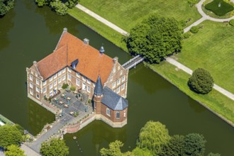 Aerial view, Burg Hülshoff, Museum in honour of the poet Annette von Droste-Hülshoff, Havixbeck,
