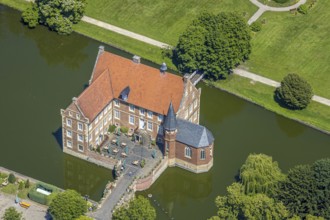 Aerial view, Burg Hülshoff, Museum in honour of the poet Annette von Droste-Hülshoff, Havixbeck,
