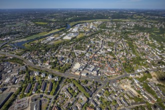 Aerial view, river Ruhr, city centre, old town, district Welper, industrial park and landscape park