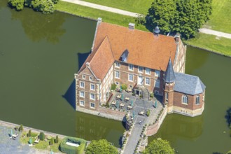 Aerial view, Burg Hülshoff, Museum in honour of the poet Annette von Droste-Hülshoff, Havixbeck,