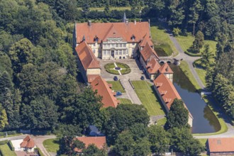 Aerial view, Havixbeck Castle, moated castle, Havixbeck, Münsterland, North Rhine-Westphalia,