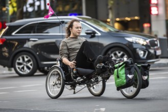 DEU Germany Germany Berlin A man on a recumbent bike rides along the Tauenzien