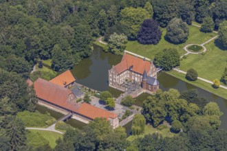 Aerial view, Burg Hülshoff, Museum in honour of the poet Annette von Droste-Hülshoff, Havixbeck,