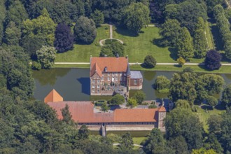 Aerial view, Burg Hülshoff, Museum in honour of the poet Annette von Droste-Hülshoff, Havixbeck,