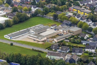 Aerial view, industrial estate, Schwepper Beschlag GmbH, Hetterscheidt, Heiligenhaus, Ruhr area,