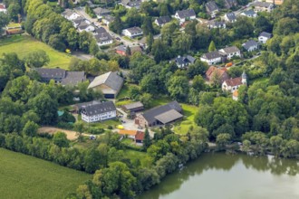 Aerial view, Chapel St. Jakobus Abtsküche, Museum Abtsküche, Heiligenhaus, Ruhr area, North