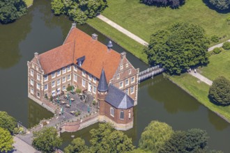 Aerial view, Burg Hülshoff, Museum in honour of the poet Annette von Droste-Hülshoff, Havixbeck,