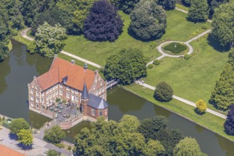 Aerial view, Burg Hülshoff, Museum in honour of the poet Annette von Droste-Hülshoff, Havixbeck,