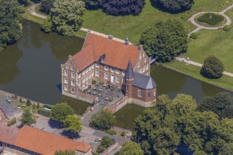 Aerial view, Burg Hülshoff, Museum in honour of the poet Annette von Droste-Hülshoff, Havixbeck,