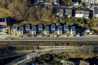 Aerial view, new development area residential estate Walter-Freitag-Straße, at Herdecke railway