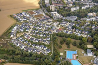 Aerial view, Höseler Straße commercial area, Rügenstraße, residential area Inselsiedlung,