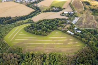 Aerial view, green area at Friedhofsallee, construction site new motorway A44, Städt. Cemetery,
