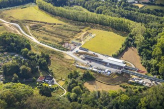 Aerial view, construction site, new construction bridge Angerbach, motorway A44, Heiligenhaus, Ruhr