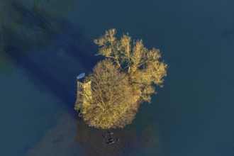 Aerial view, mouse tower on an island in the Hengsteysee, Hengstey, Herdecke, Ruhr area, North