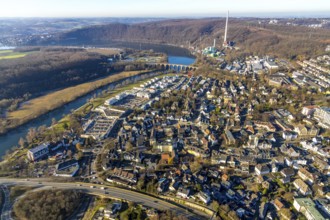 Aerial view, Ruhr river, Ruhr-Aue district, local view Herdecke, Ruhr viaduct, Herdecke, Ruhr area,