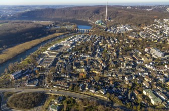 Aerial view, Ruhr river, Ruhr-Aue district, local view Herdecke, Ruhr viaduct, Herdecke, Ruhr area,
