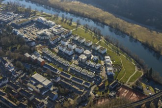 Aerial view, Ruhr-Aue district, Ruhr promenade, Ruhr river, Herdecke, Ruhr area, North