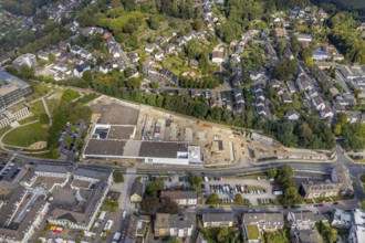 Aerial view, construction site new building at Hefelmann-Park, shopping centre, Westfalenstraße,