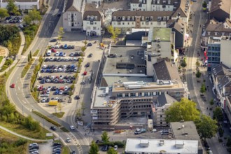 Aerial view, construction site shopping centre Basildonplatz, Heiligenhaus, Ruhr area, North