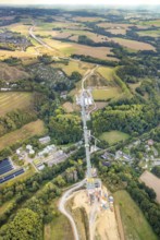 Aerial view, construction site, new construction bridge Angerbach, sewage treatment plant Angertal,