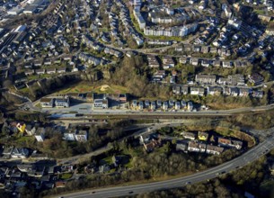 Aerial view, new development area residential estate Walter-Freitag-Straße, at Herdecke railway