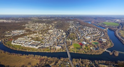 Aerial view, townscape, Ruhr river, Ruhr viaduct, Stiftsmühle dam, Herdecke, Ruhr area, North