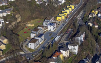 Aerial view, new development area residential estate Walter-Freitag-Straße, at Herdecke railway
